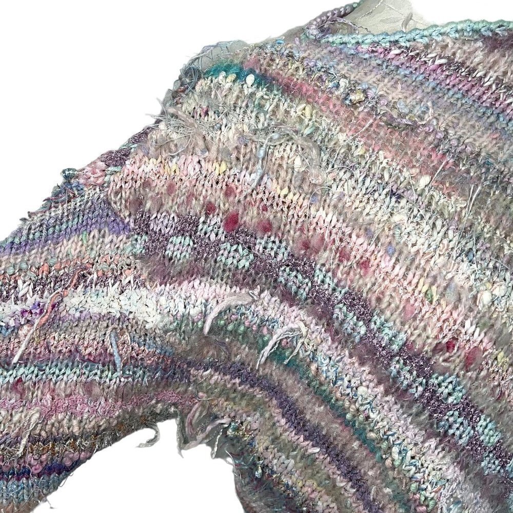 Vintage Womens Pullover Sweater Size Medium Pastel Striped Mixed Knit Handmade - Picture 5 of 13